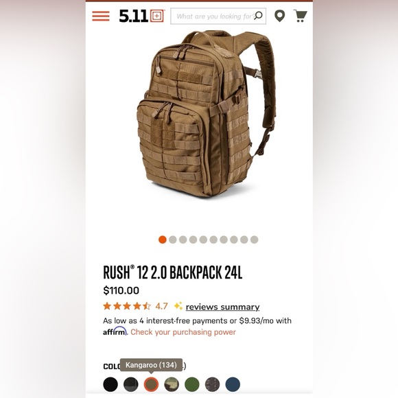 5.11 Rush 12 Backpack 24L Kangaroo - Picture 7 of 7